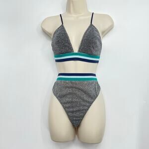 NWT INTIMATELY FREE PEOPLE Women's Black Metallic Sparkle Brief Bralette Set M/L